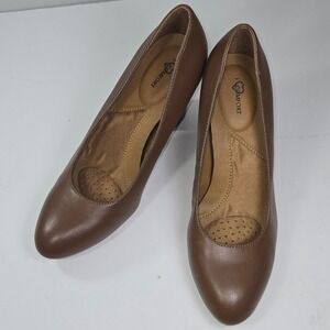 iComfort Women Brown Leather Block Heel Pumps Shoes Size 9M